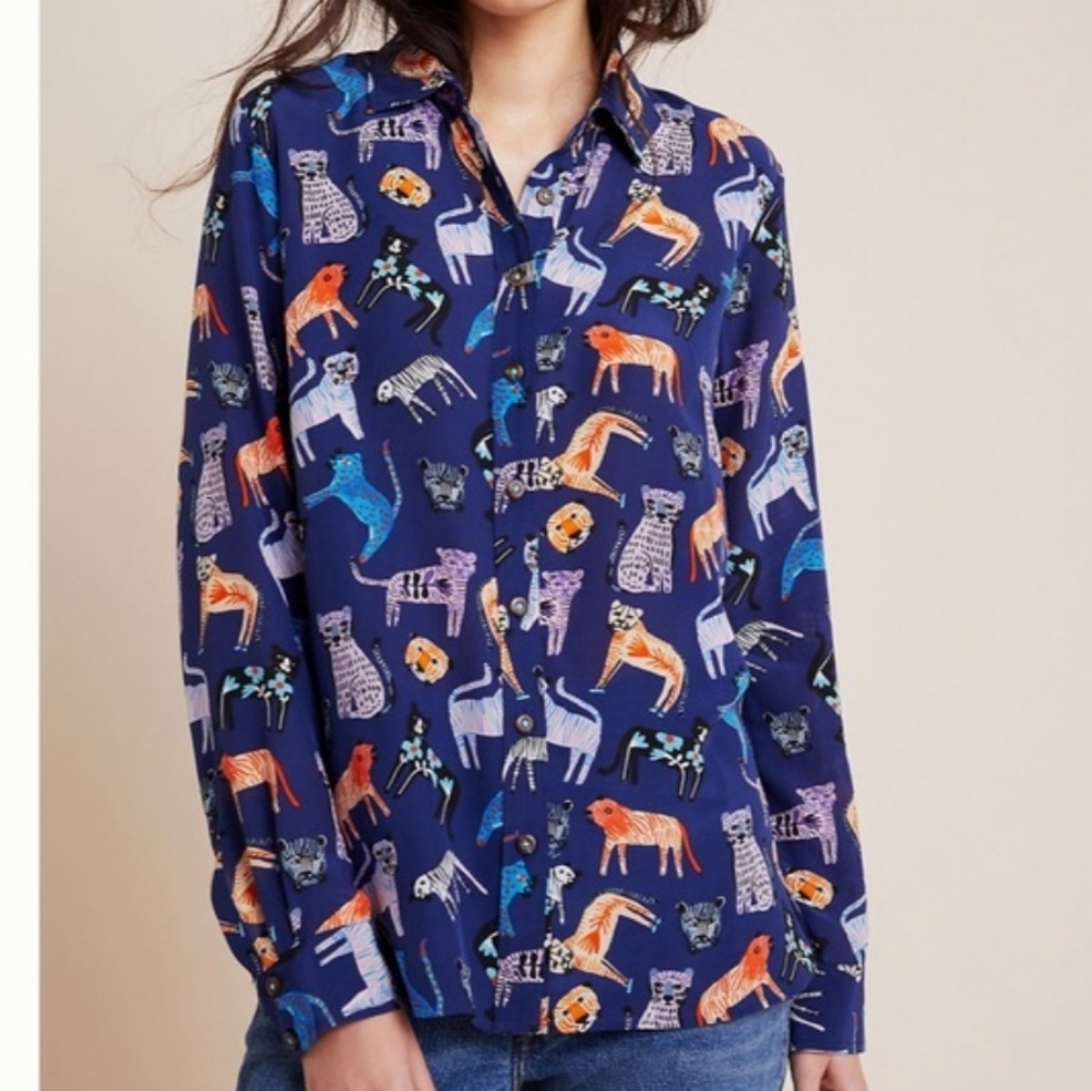 NWOT Carolyn Gavin Jungle Cat Print Tiger Leopard Top 6 - Picture 5 of 14